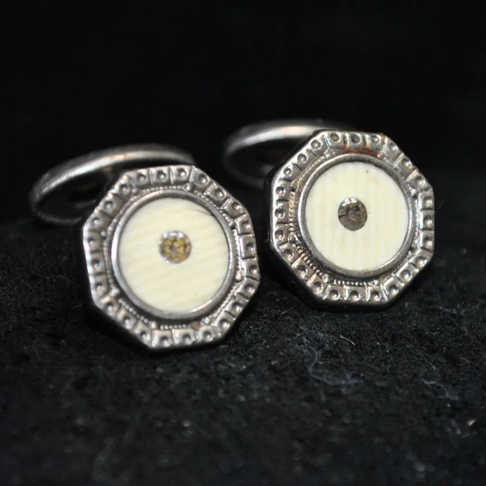Antique/Vintage Art Deco Celluloid Octagon-shaped Cufflinks